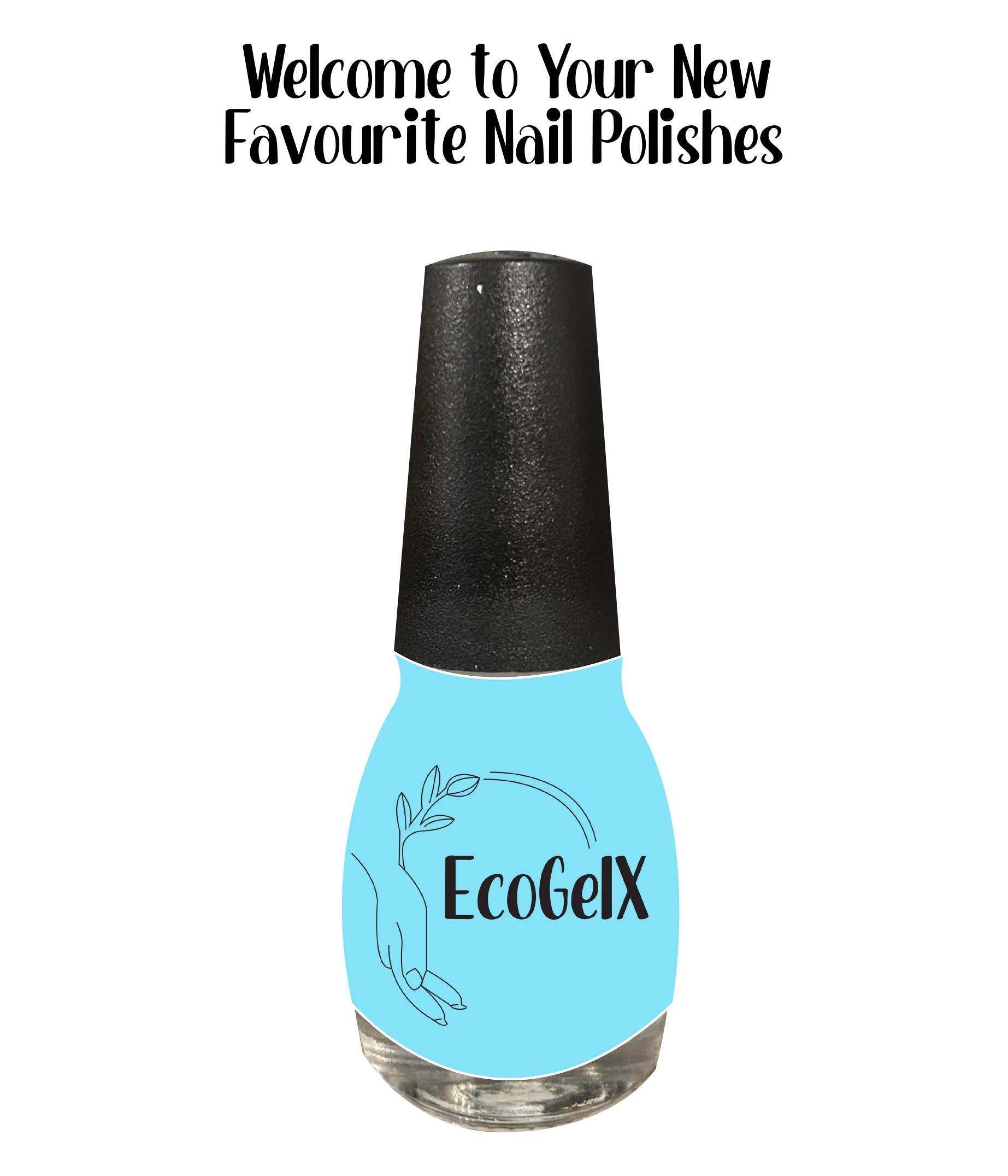 Light blue EcoGelX non-toxic gel polish bottle with welcome message