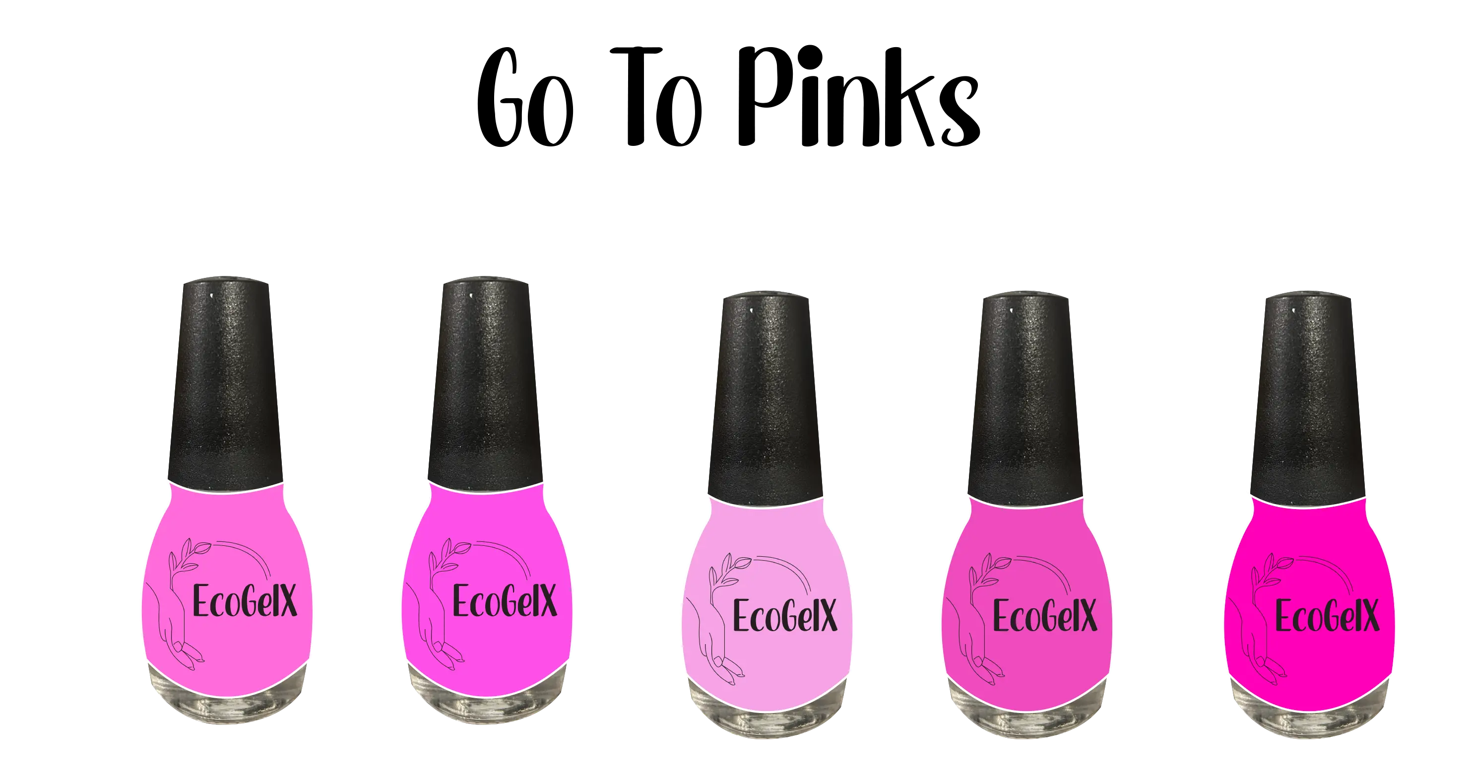 assorted go to pink shades collection of EcoGelX long-lasting gel polishes