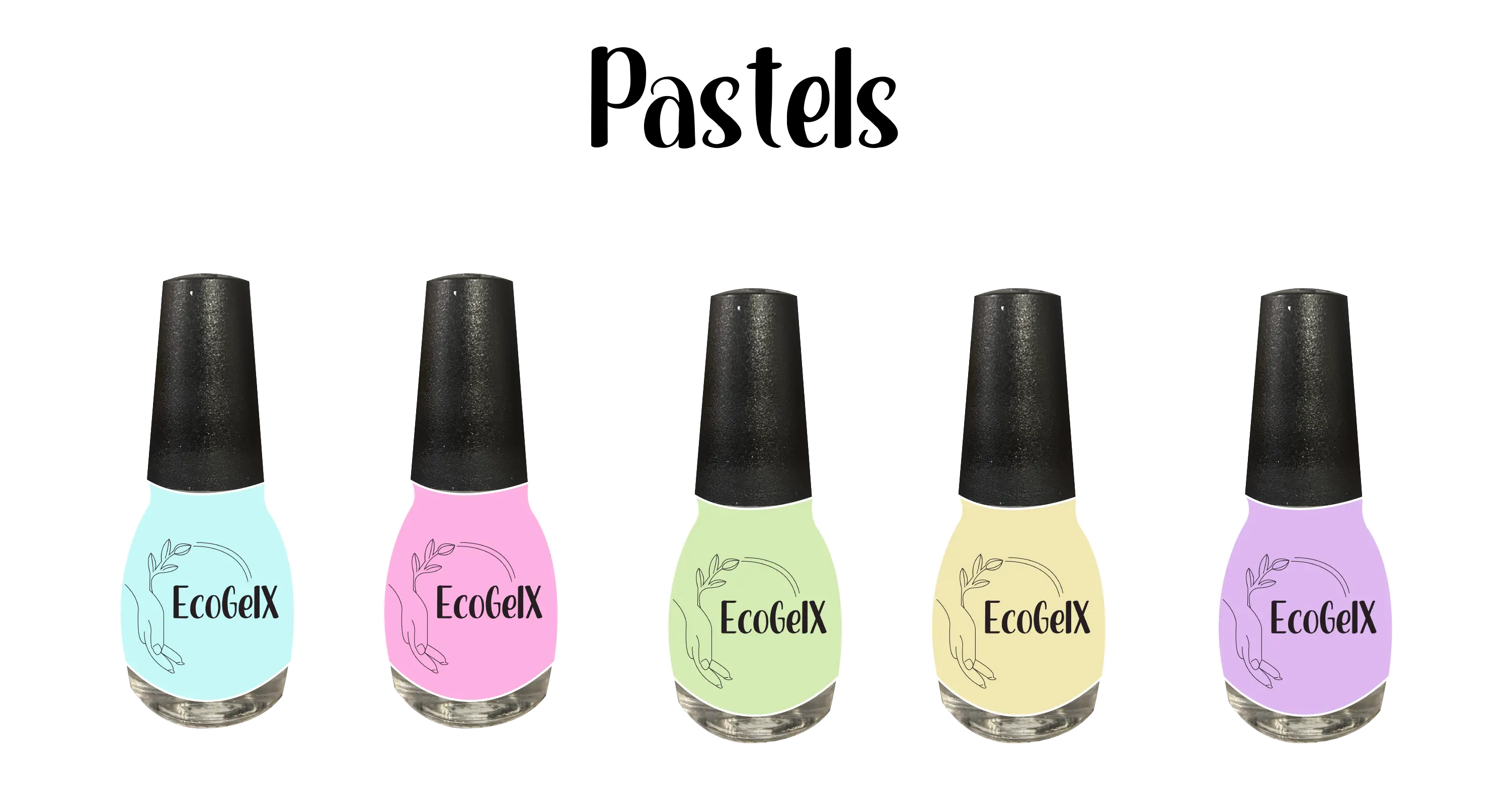 assorted pastel shades collection of EcoGelX long-lasting gel polishes